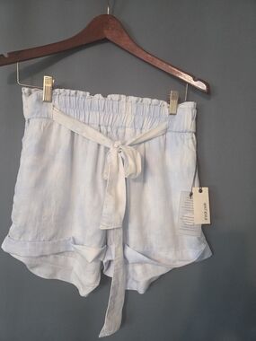 Sneak Peek Light Blue Paperbag Tie-Waist Shorts